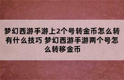 梦幻西游手游上2个号转金币怎么转有什么技巧 梦幻西游手游两个号怎么转移金币